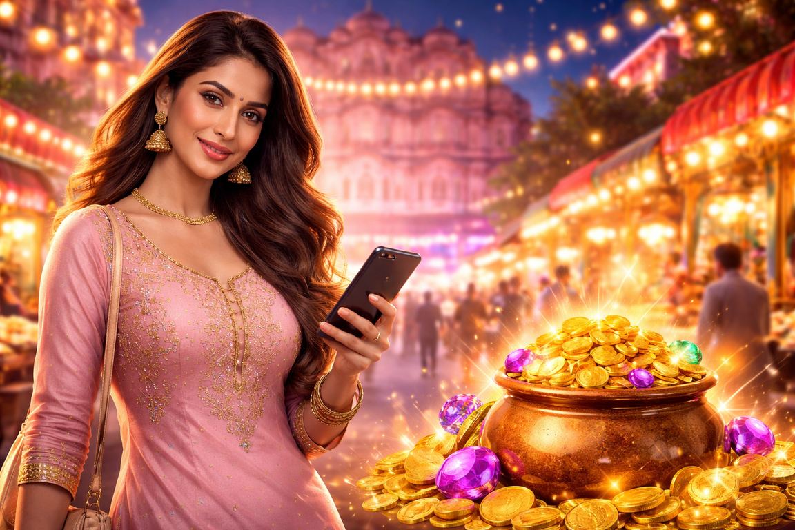 Player interacting with casino app at Jaipur, wearing traditional kurti
