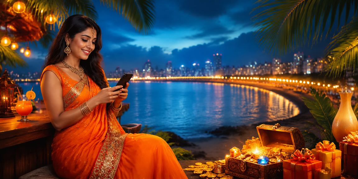 Beachside view with people discussing sports betting offers in Mumbai